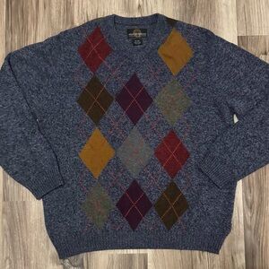 Weatherproof Men's Blue Argyle V-Neck Sweater, size XL